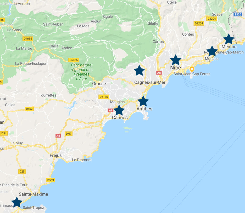 A Map of France Seaside With Markings