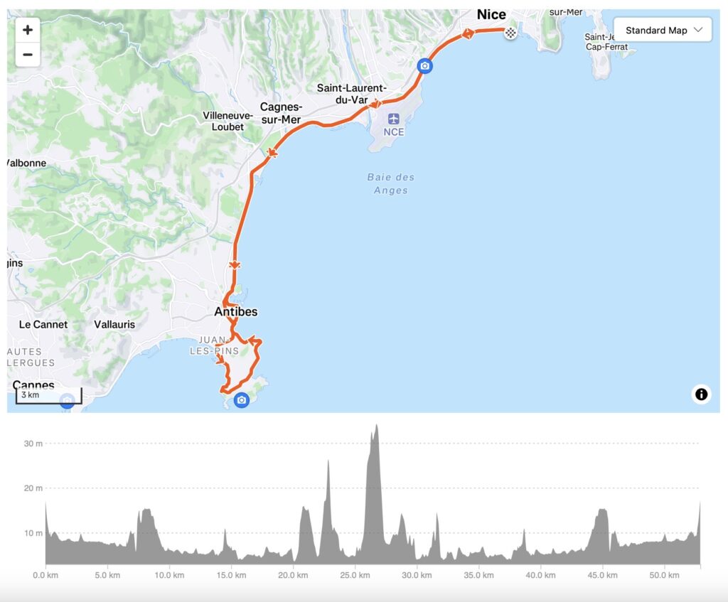 Antibes to Nice coastal ride with climbs