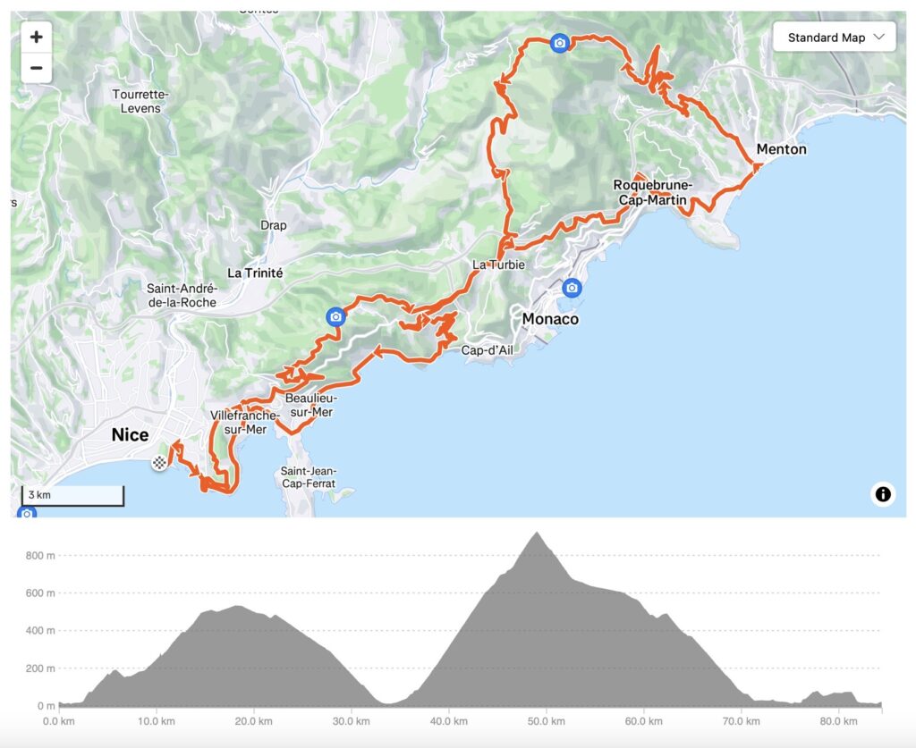 Nice to Menton mountainous loop and profile