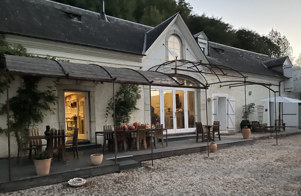 Charming outdoor dining area at sunset.